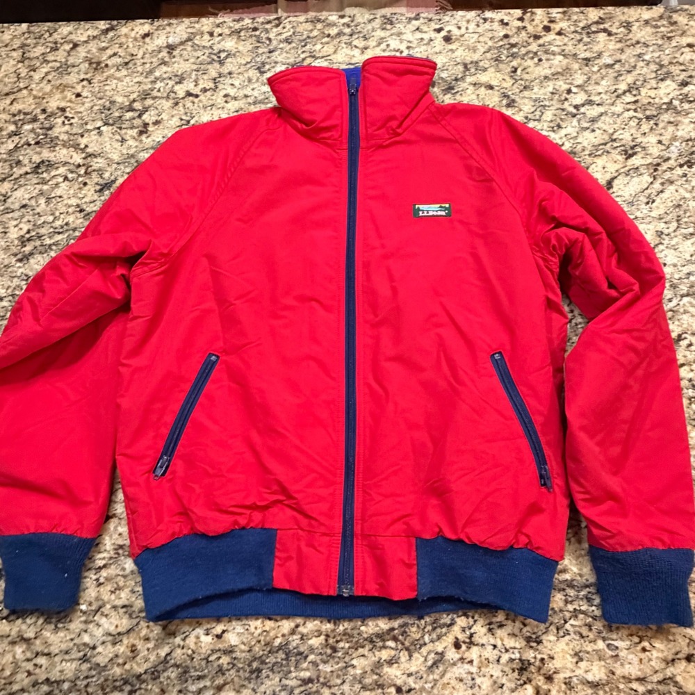 LL Bean Vintage Three Season Jacket Womens Large Red Blue Fleece Lined Bomber v